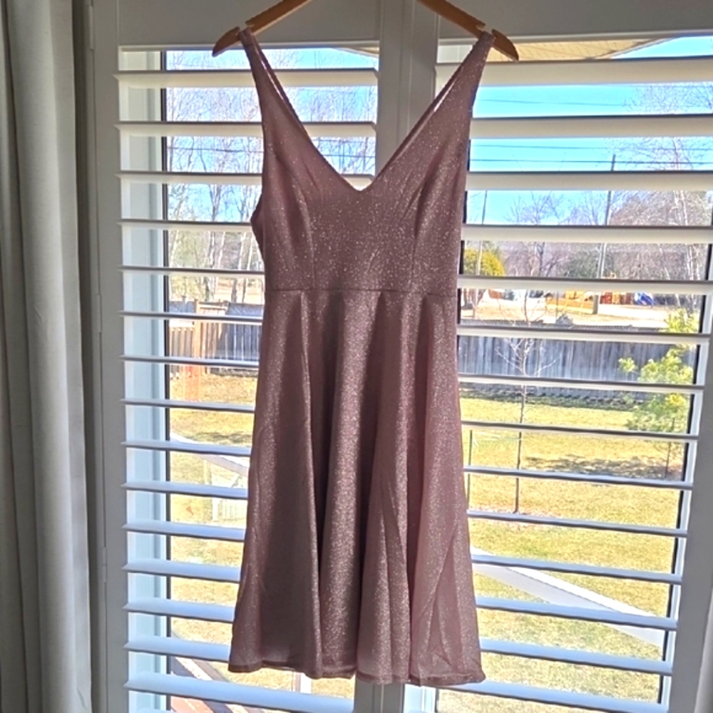 Le Chateau Blush Pink V-Neck Shimmery Dress